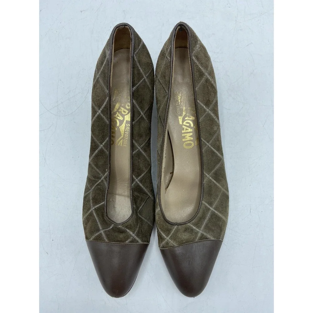 Vintage ferragamo heeled loafer‎ size 6 Brown Suede 37743